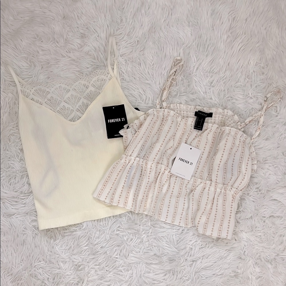 Forever 21 Cream White Sleeveless Tanks 2 Set